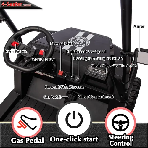 Vista 8 de Carrito de golf para niños de 4 plazas 24V 4WD, con control remoto y neumáticos EVA, negro
