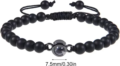 Vista 3 de Elegante pulsera para parejas con 100 idiomas I Loves You Projection in Crystals Mattes Stone Portable para aniversarios