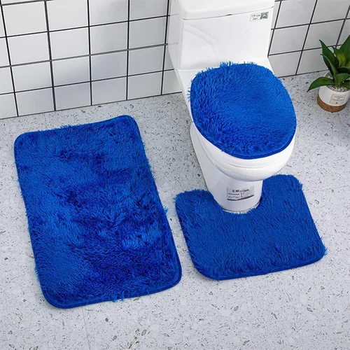 Vista 13 de Juego de alfombras de baño ultrasuaves antideslizantes, 3 piezas de felpilla para bañera, ducha y suelo de inodoro, color sólido absorbente de felpa