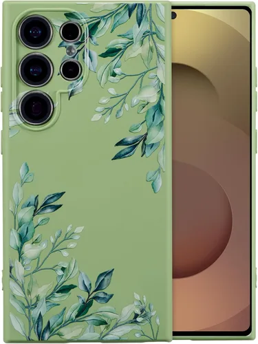 Vista 18 de RALEAVO Funda para Samsung Galaxy S24 Plus, bonita funda de silicona floral Verde/Rama Floral