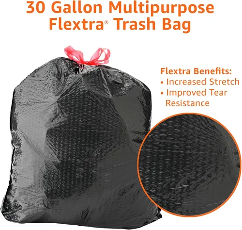 Vista 4 de Amazon Basics Flextra - Bolsas de basura multiusos con cordón, 30 galones, 50