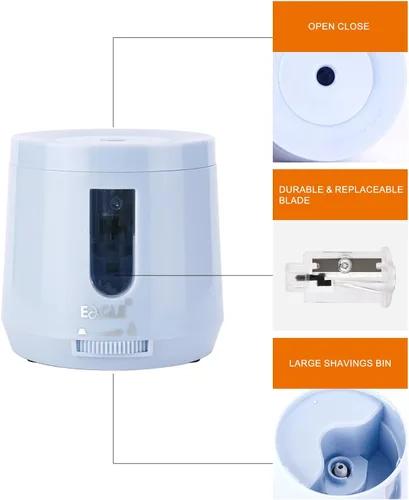 Vista 4 de Eagle Sacapuntas con batería/USB, sacapuntas eléctrico con alta capacidad, función de parada automática, puntos de lápiz ajustables, perfecto
