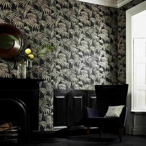 Vista 2 de Graham & Brown Honolulu - Papel pintado dorado, negro y metálico