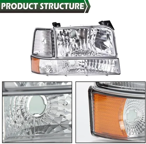 Vista 7 de GRAND ORANGE Headlights Compatible with Ford F150 Bronco 1992-1996 Chrome