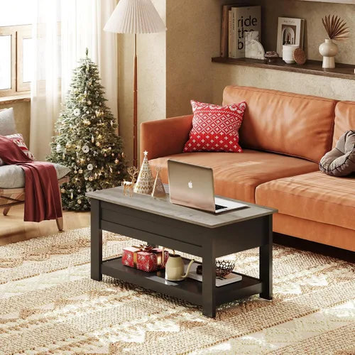 Vista 2 de WLIVE Mesa auxiliar, mesa de centro elevable de 39 pulgadas con compartimento oculto y estante de almacenamiento para sala de estar, color gris