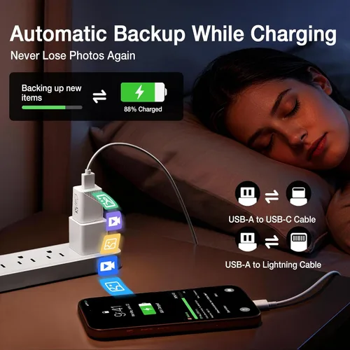Vista 3 de iXflash Cube - Copia de seguridad automática de fotos mientras se carga, unidad flash USB de 128 GB para iPhone y iPad, Apple MFi USB 3.2 tipo A