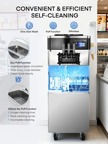 Vista 8 de Máquina de helado comercial de 5.8-7.9 galones/h, 3 sabores suaves con tolva de 14 L, máquina de helado de limpieza automática con panel LCD táctil