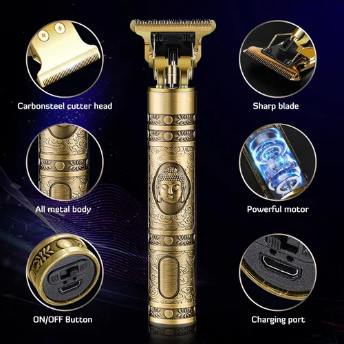 Vista 5 de Cortapelo para hombres, kit profesional recargable inalámbrico dorado con peines guía