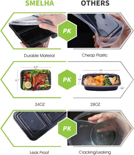 Vista 4 de SMELHA Contenedores de comida de 34 onzas (paquete de 30) recipientes reutilizables para almuerzo con tapas, 1 compartimento individual, juego