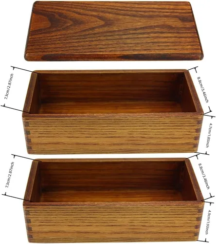 Vista 2 de AOOSY Caja Bento de madera, loncheras, contenedores de almuerzo de madera cuadrados naturales tradicionales japoneses para mujeres y hombres adultos