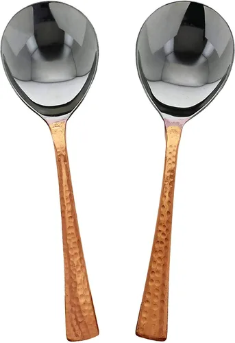 Vista 6 de Juego de 4 cucharas de servir con mango de cobre martillo, cucharas para vajilla y utensilios de servir, herramientas antideslizantes para cocina
