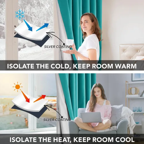 Vista 4 de Deconovo Cortinas opacas para dormitorio, con aislamiento térmico, unicolor, con ojales, bloqueo de calor, oscurecimiento de habitación, cortinas