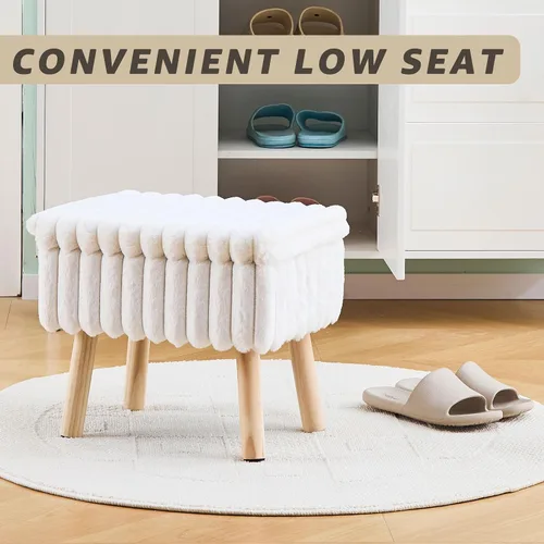 Vista 6 de Wimarsbon Otomana de almacenamiento, reposapiés de piel sintética suave con asiento acolchado, pequeña silla de tocador de lectura, reposapiés