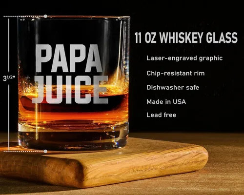 Vista 5 de PAPA JUICE - Vaso de whisky – Regalo divertido para papá, tío abuelo de hija, hijo, esposa, día del padre (personalizado)