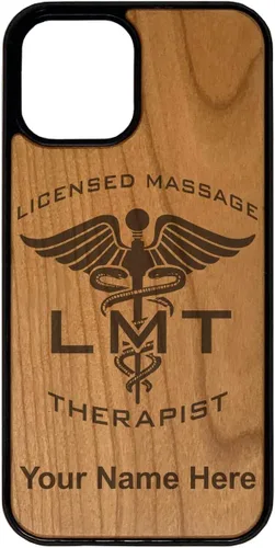 Vista 6 de Funda de madera natural compatible con iPhone, terapeuta de masaje con licencia LMT, grabado personalizado incluido (bambú)