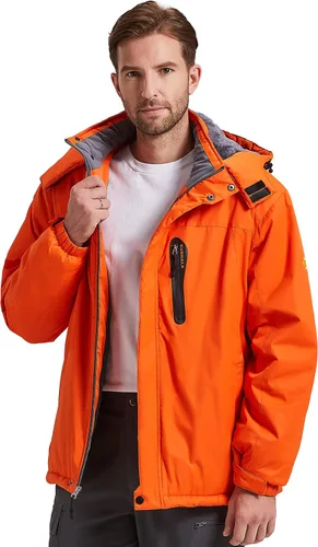 Vista 7 de Chaqueta de esquí para hombre, impermeable, con forro polar cálido, forro de nieve, para montaña, con capucha, resistente al viento, chubasquero