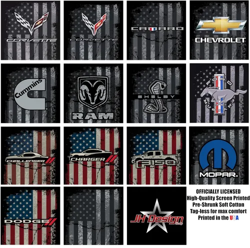 Vista 3 de JH DESIGN GROUP Camiseta de coche para hombre, colección de bandera, 14 nuevas camisas negras de cuello redondo RaM