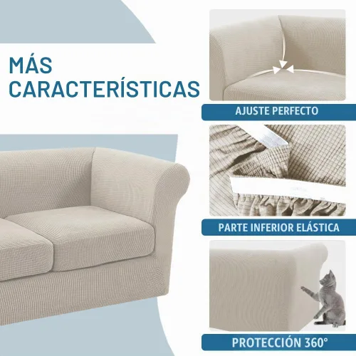 Vista 5 de H.VERSAILTEX 3 piezas de funda elástica para sofá biplaza Chesterfield para sofá de 2 cojines. Funda para sofá no deslizante de asiento profundo