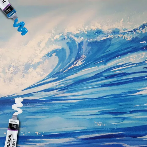 Vista 7 de U.S. Art Supply Juego profesional de pintura gouache de 36 colores en tubos grandes de 18ml y rueda de mezcla de colores - Tubos de pintura gouache