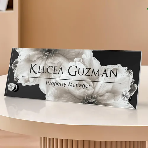 Vista 91 de Placa de identificación personalizada para escritorio, decoración de oficina de acrílico transparente con diseño de flores, decoraciones