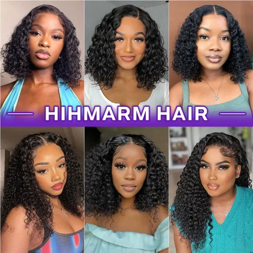 Vista 6 de Pelucas Rizadas de Cabello Humano 13x4 HD Pelucas de Encaje Frontal de Ondas Profundas Cabello Humano Pre Desplumadas 12 Pulgadas Peluca Bob Cabello