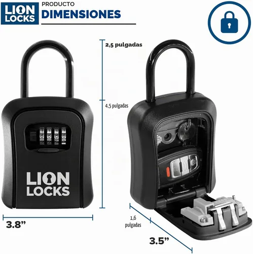 Vista 4 de Caja de bloqueo de llaves Lion Locks - Caja de bloqueo de llaves para casa, Caja de bloqueo inmobiliaria con combinación, Caja de seguridad