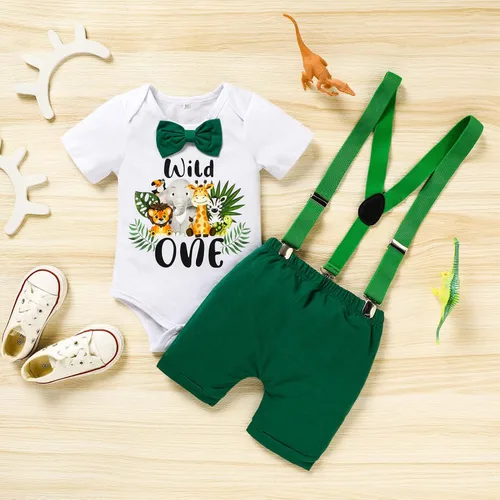Vista 2 de GRNSHTS Ropa divertida de primer cumpleaños para bebé niño, mameluco con pajarita, mameluco para tartas