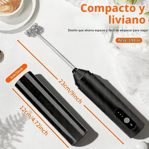 Vista 6 de TonJin Espumador de leche recargable de mano con cubierta de viaje, batidor eléctrico ajustable de 3 velocidades para café, café con leche