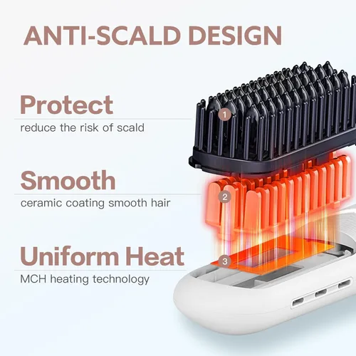 Vista 7 de webeauty - Cepillo alisador de pelo inalámbrico, [iones negativos de 656.2 ft], cepillo alisador portátil para mujeres, alisador de calentamiento