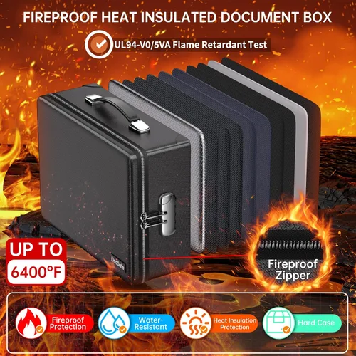 Vista 2 de DocSafe Caja de Documentos Ignífuga de 6400°F con Cerradura, Caja Fuerte de Caso Duro Aislada Térmicamente Ignífuga Resistente al Agua de 10 Capas