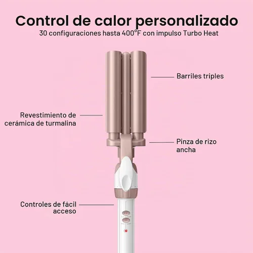 Vista 4 de Conair Rizador y herramienta para el cabello ondulado, triple barril, blanco/oro rosa