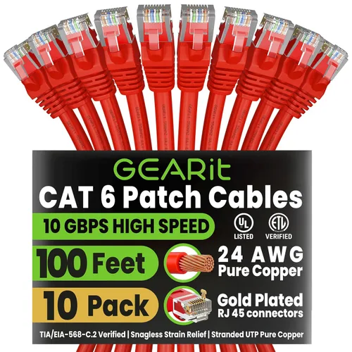 Vista 31 de GEARit Paquete de Cables Ethernet Cat 6 - Paquete de 20 Cables de Conexión Ethernet Cat6 de 1 pie Cable de Conexión de Red RJ45, Conectores