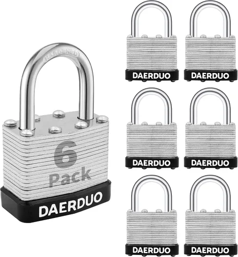 Vista 11 de Paquete de 2 candados laminados de 1.575 in (1-9/16") con 4 llaves, grillete corto de acero endurecido, cerraduras resistentes para armarios