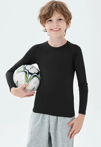 Vista 2 de MRIGNT 2 Pack Youth Boys Thermal Compression Shirts Long Sleeve Fleece Baselayer Soccer Baseball Running Base Layer