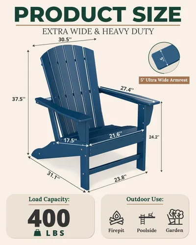 Vista 3 de BRIOPAWS Adirondack - Juego de 2 sillas para hoguera, de gran tamaño, plástico HDPE, resistente a la intemperie, para terraza, exterior, piscina