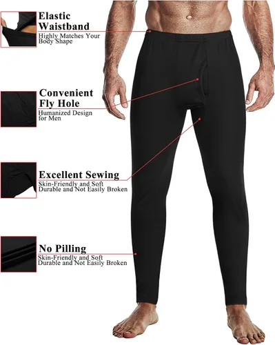 Vista 3 de Ekouaer Conjunto de ropa interior térmica para hombre, elástico, largo, de microforro polar, capa base cálida, 2 piezas, traje básico superior e