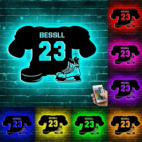 Vista 12 de Letrero de metal de béisbol personalizado con luz LED, nombre de camiseta de béisbol personalizable, número, decoración de pared, regalo para casco