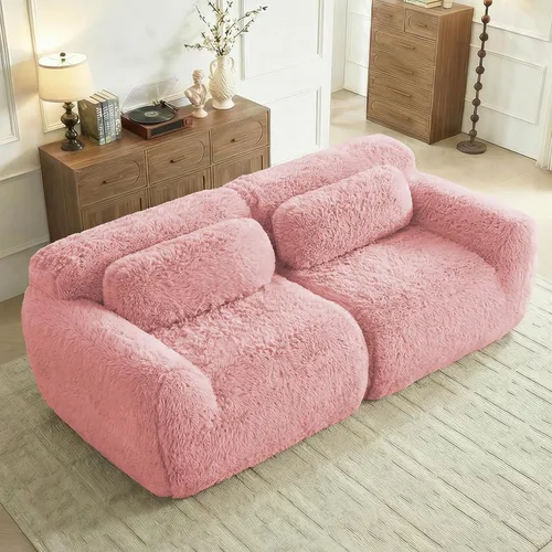 Vista 15 de Sofás de nube sin hueso de 80.4 pulgadas, tela de felpa suave y esponjosa, sofá cama modular con 2 otomanas, sofás de dos plazas de chocolate,