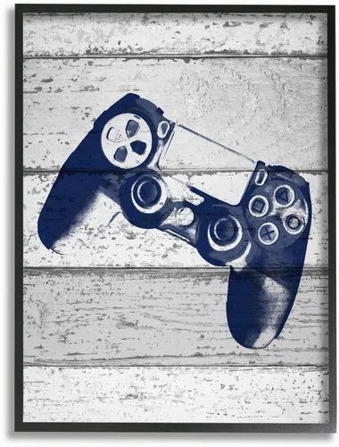 Vista 8 de The Kids Room by Stupell - Controlador de videojuegos con estampado azul en tablones, placa de pared, multicolor