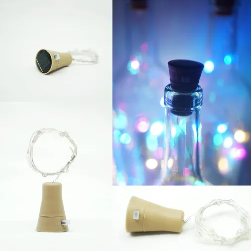 Vista 3 de Paquete de 10 luces solares para botellas de vino, 10 luces LED impermeables con forma de corcho de cobre para bodas, Navidad, exteriores