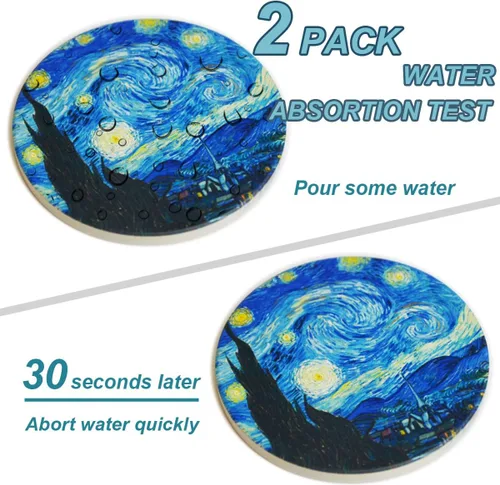 Vista 2 de Posavasos para bebidas Arte de Van Gogh Posavasos de cerámica - Utilice 2 famosas pinturas de Van Gogh, regalos únicos para casa nueva Decoración
