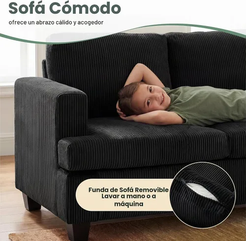 Vista 4 de YOUDENOVA Juego de 2 piezas de sofá cómodo, sofá biplaza * 2 con asientos profundos, sofá cama moderno para sala de estar, terciopelo negro