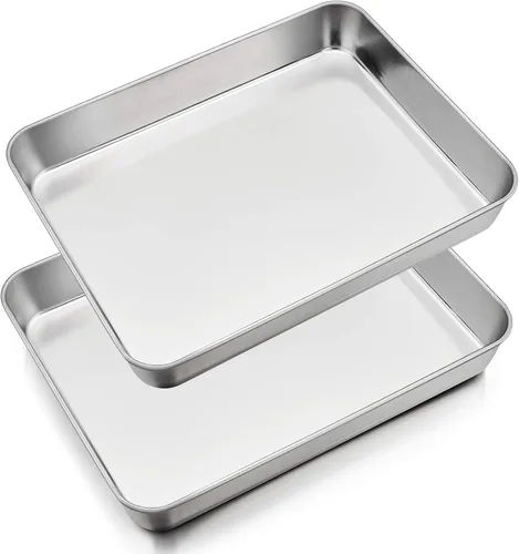 Vista 11 de P&P CHEF Sartén para lasaña de 9.3 pulgadas, bandeja de acero inoxidable para hornear, bandeja rectangular para brownie para hornear lasaña/carnes