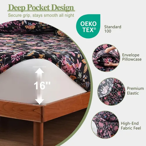 Vista 4 de Bedlifes Juego de sábanas refrescantes de 3 piezas tamaño individual con mezcla de rayón derivado de bambú, suave y transpirable, bolsillo profundo