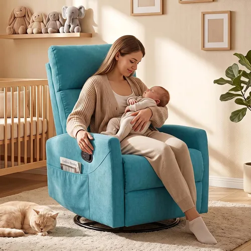 Vista 12 de Silla reclinable giratoria, mecedora manual para cuarto de bebé Beige