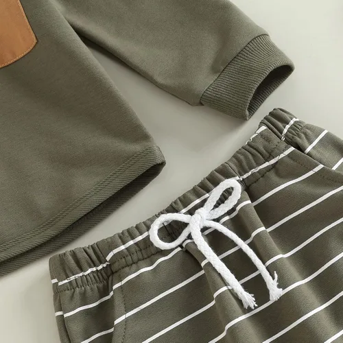 Vista 12 de Conjunto de ropa para niños pequeños, sudadera de retazos, manga larga, pantalones sólidos, para otoño e invierno