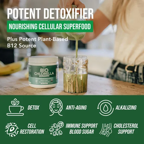Vista 2 de Polvo orgánico de Chlorella - Cruda y cultivada al sol - Algas verdes densas en nutrientes con CGF (factor de crecimiento de Chlorella), apoya