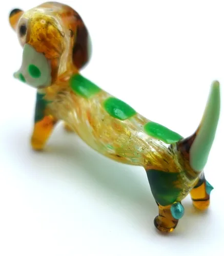 Vista 7 de Dachshund Micro Tiny Figurines Hand Blown Glass Art Animals Collectible Dog-Lover Gift Home Décor (Black Purple)