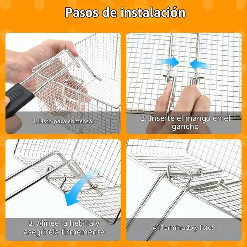 Vista 2 de Cesta para freidora eléctrica para freír alimentos, con mango de goma, 7.2 x 8.3 x 4.3 pulgadas, construcción resistente, adecuada para freír pollo
