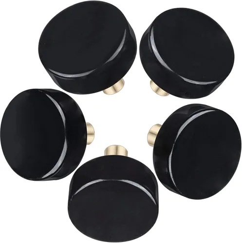 Vista 4 de Amogeeli 4 pomos de latón de obsidiana negra con tornillos, mango redondo decorativo para cajón de gabinete